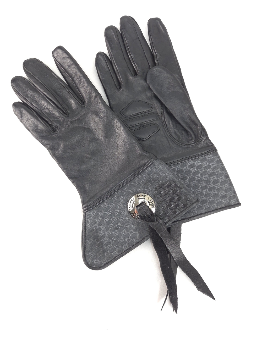 Harley-Davidson Black Leather Gloves with Decorative Gauntlet-Style Cuff